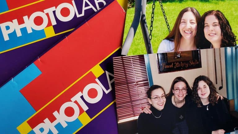 A montage of photo pack envelopes and photographs